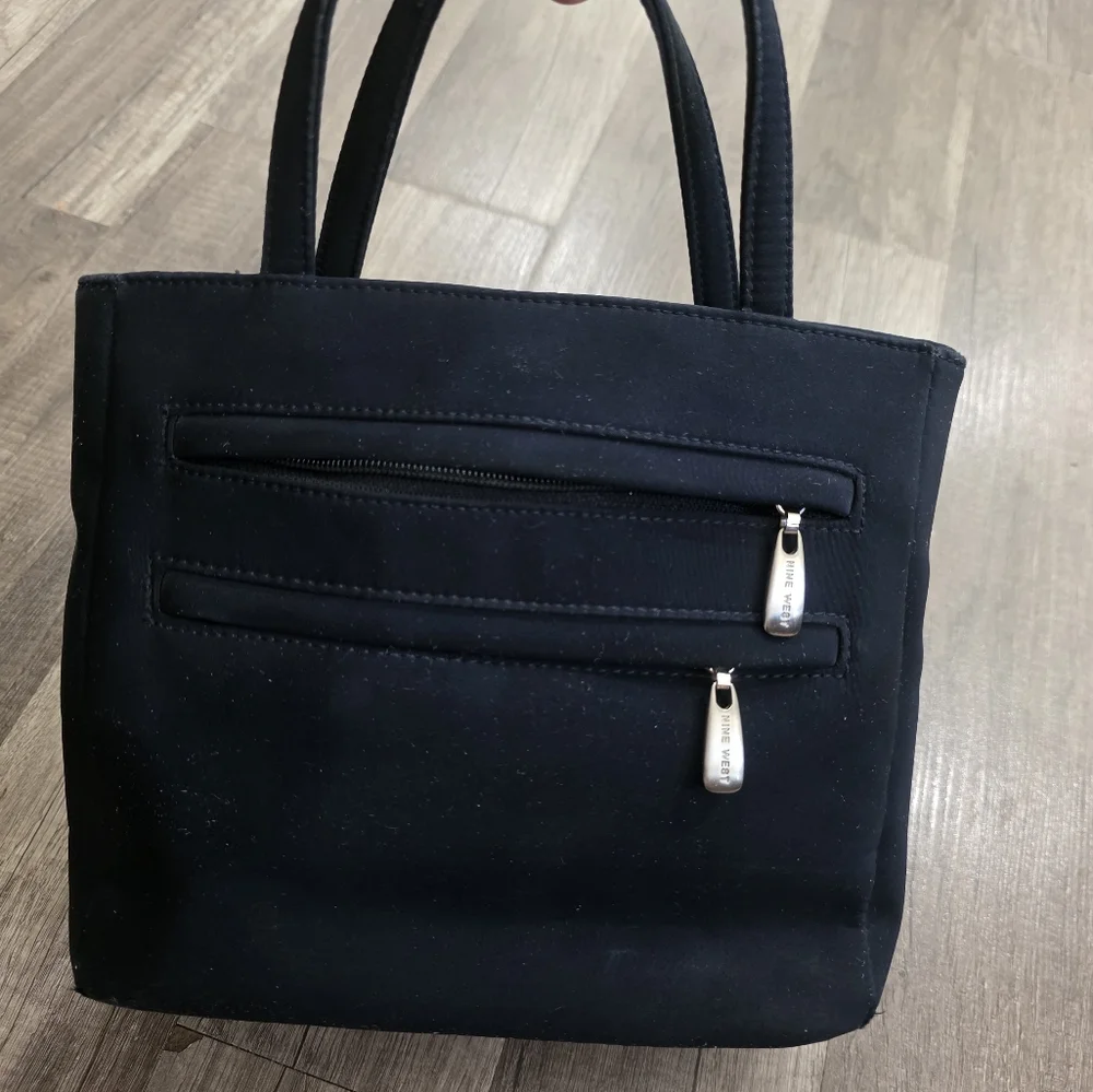 VINTAGE 2000s NINE WEST Black Nylon Satchel Bag Formal Wedding Minimalist 90s